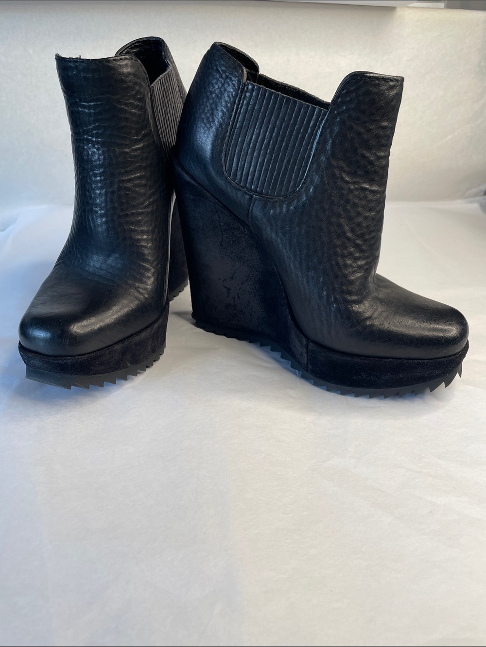 Pedro Garcia Black Textured Leather Wedge Ankle Boots
